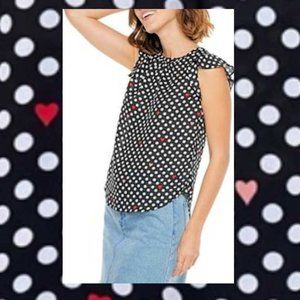 POPSUGAR Polka Dots & Hearts Print Ruffle-Sleeve blouse